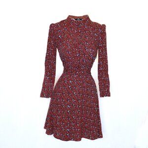 Paris Atelier & Other Stories Long Sleeve Button Front Rusty Red Sun Dress Sz 00